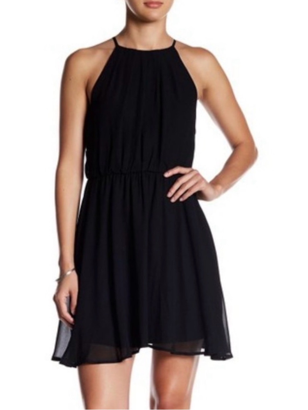 Banana Republic Dress Womens 4 Black Halter Fit & Flare Drawstring Lined Short